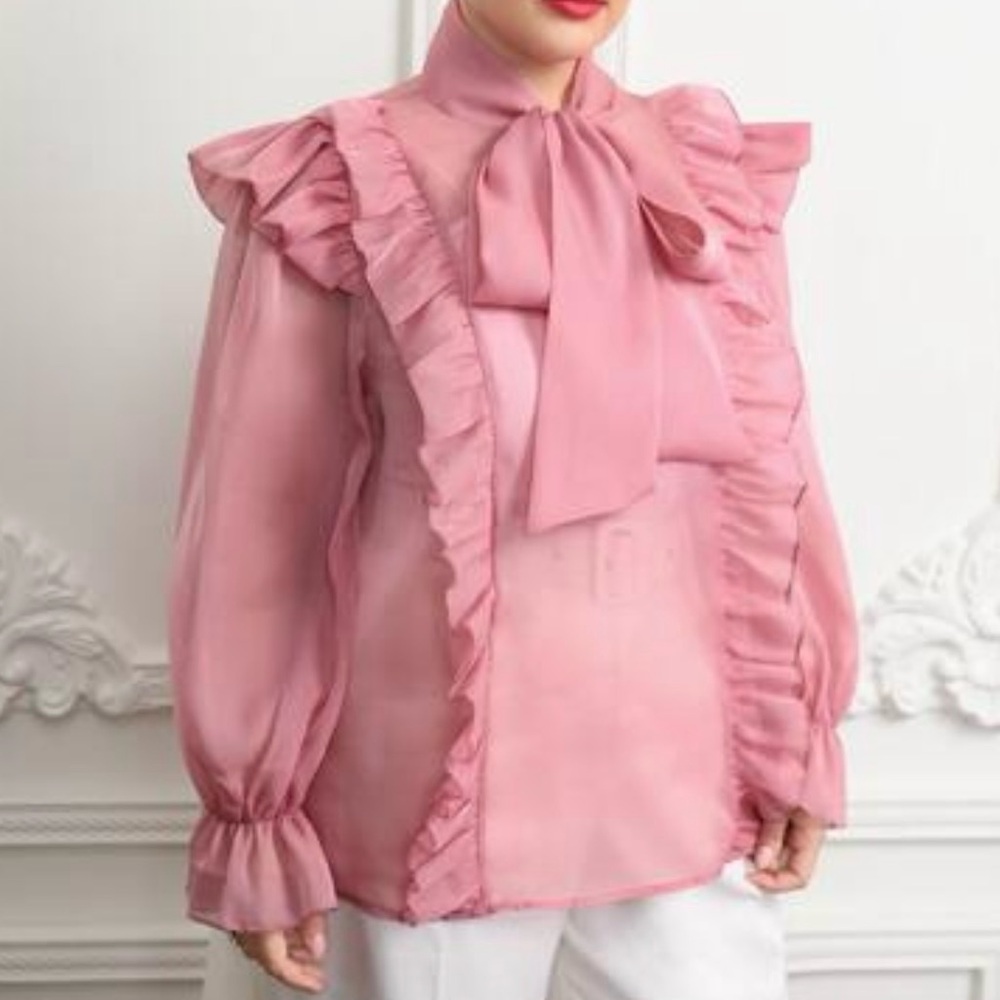 SHEIN Plus Size Pink Blouse With Bow Tie Size 4X NWOT